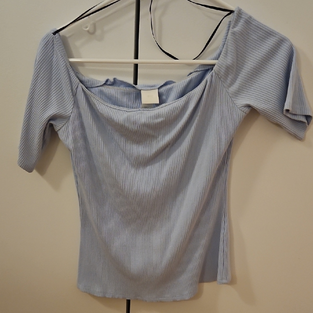 H&M Light Blue Ribbed Blouse